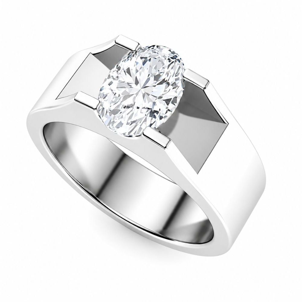 Oval Cut Solitaire Lab Grown Diamond Men's Ring For Birthday Gift