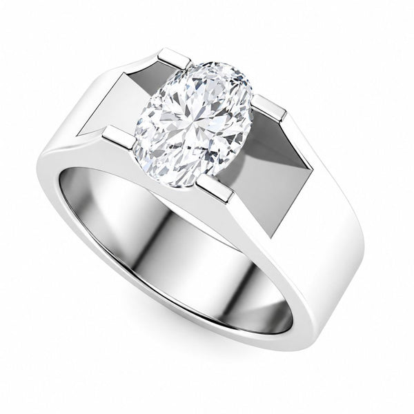 Oval Cut Solitaire Lab Grown Diamond Men's Ring For Birthday Gift