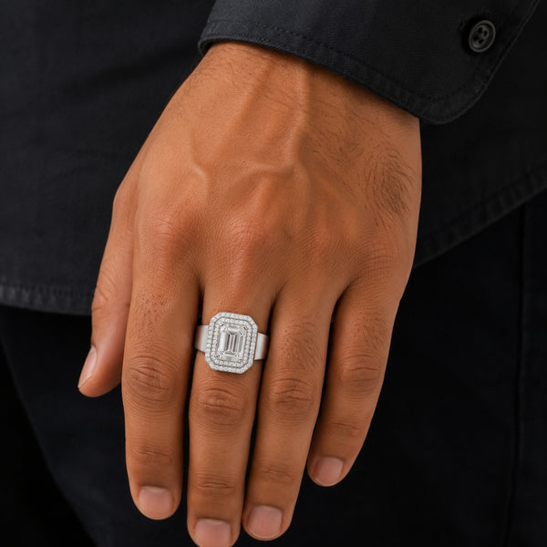 Emerald Cut Lab Grown Diamond Double Halo Engagement Ring
