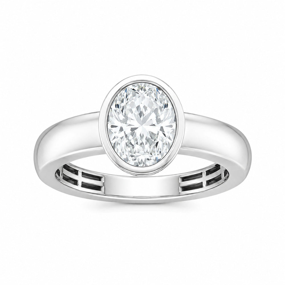 Lab Grown Diamond Oval Cut Solitaire Bezel Set Engagement Ring