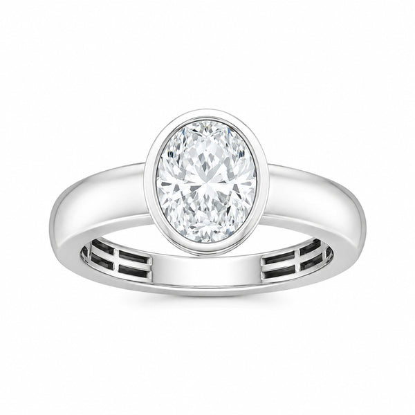Lab Grown Diamond Oval Cut Solitaire Bezel Set Engagement Ring