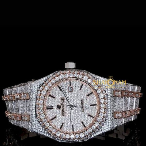 Dual Tone Moissanite  Diamond Iced Out Automatic Movement Luxury Watch For Men's