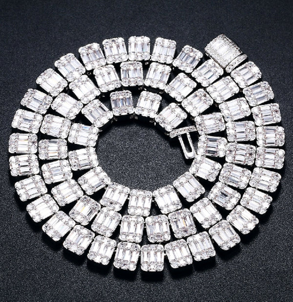 Baguette Iced Out Necklace Chain Sterling Silver Hip Hop Luxury Chain