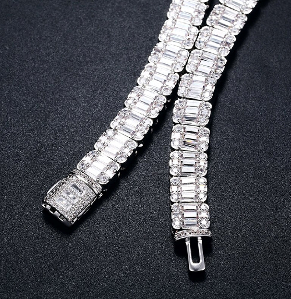 Baguette Iced Out Necklace Chain Sterling Silver Hip Hop Luxury Chain