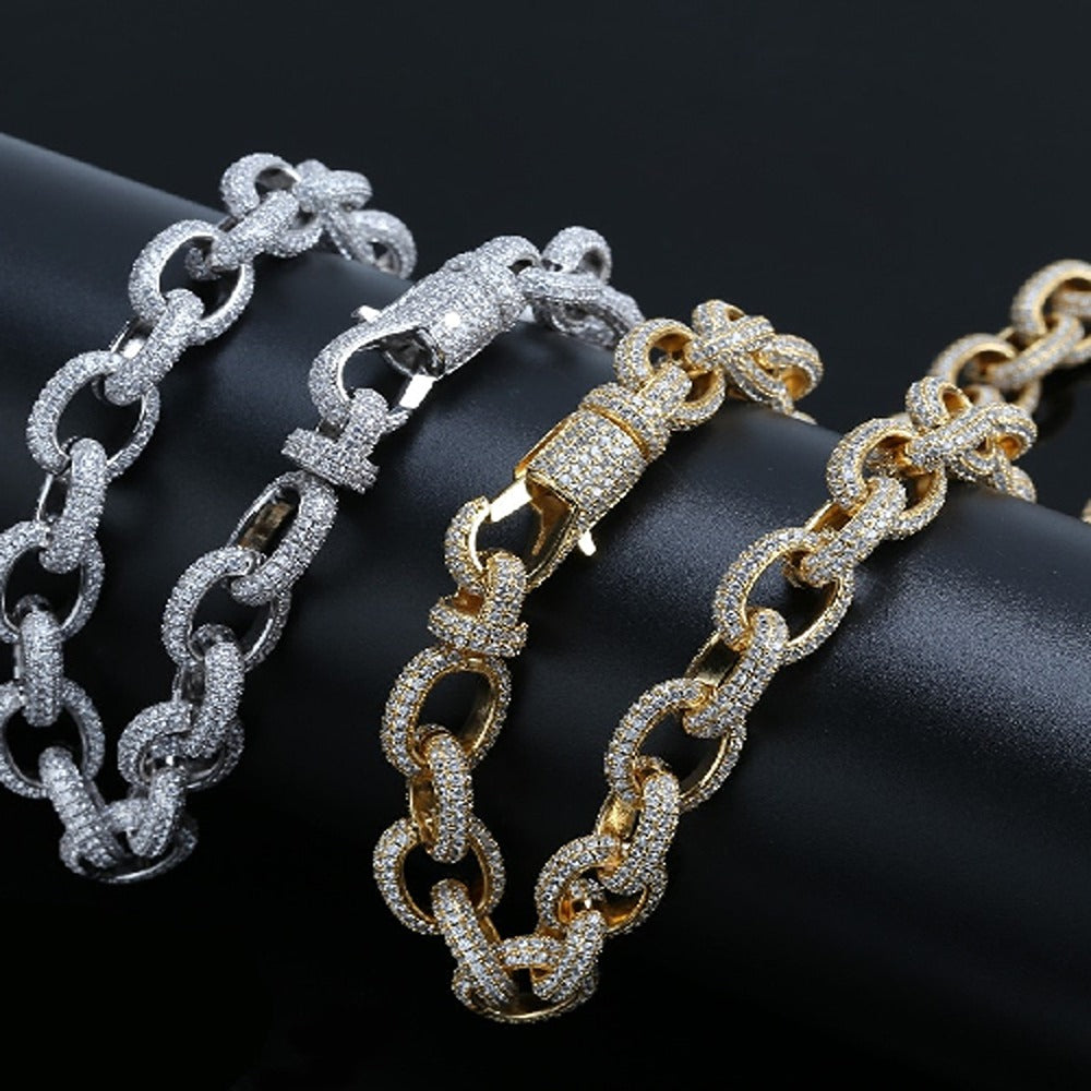 Rolo Link Iced  Out Chain Micro Pave Moissanite Hip Hop Chain