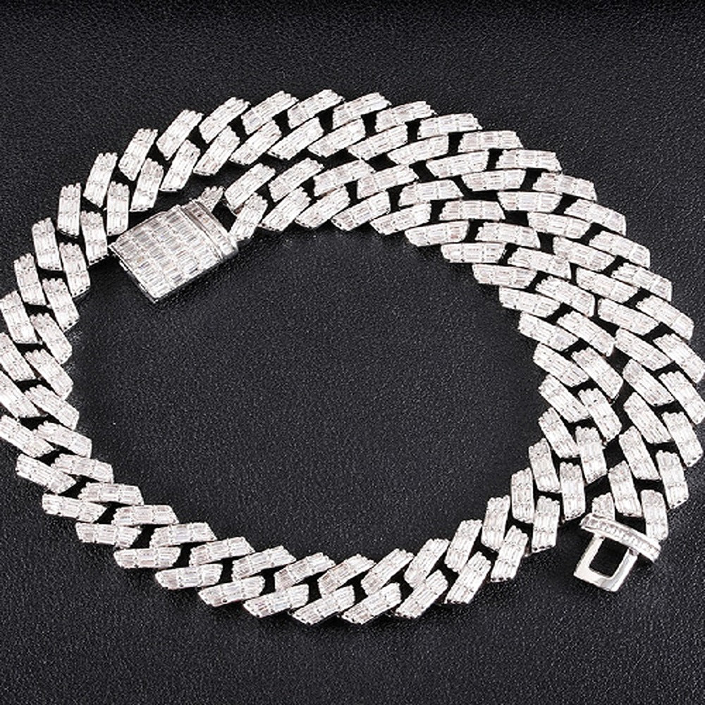 Moissanite Baguette Cut Iced Out Luxury Cuban Chain