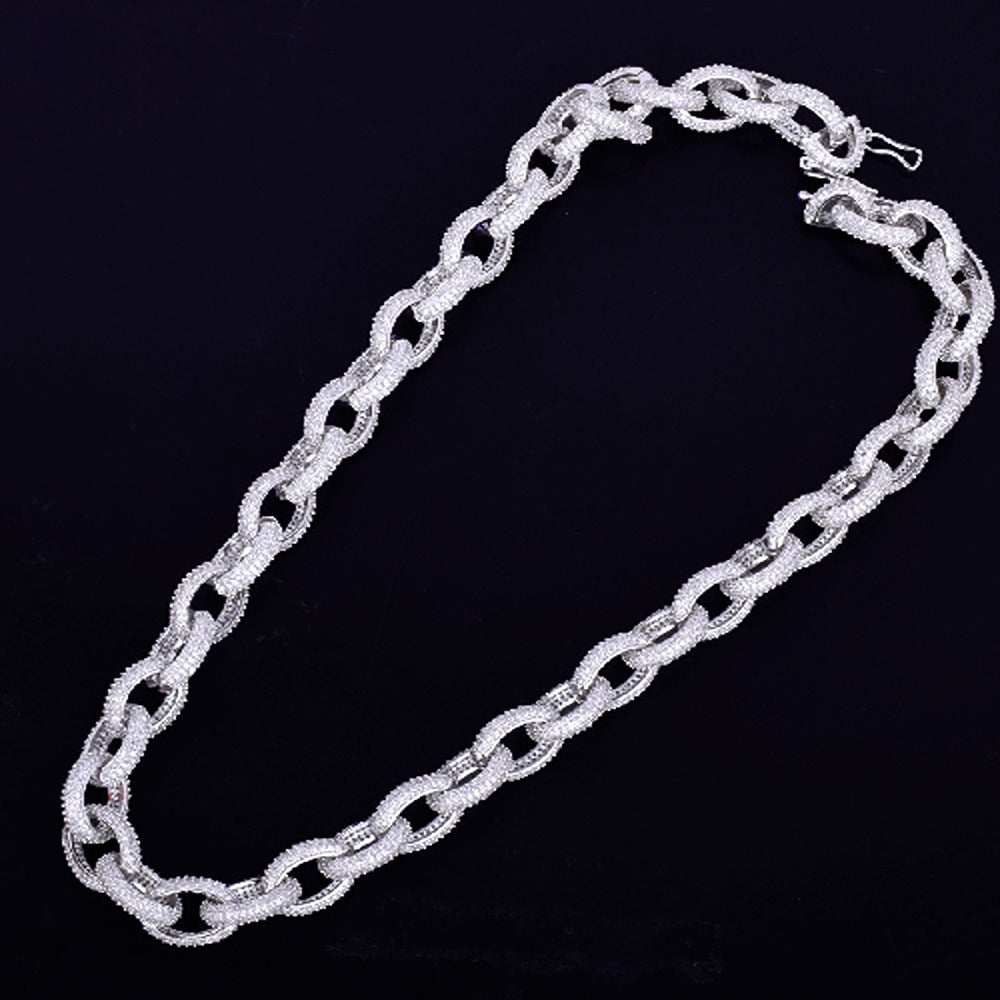 Iced Out Moissanite Diamond Rolo Link Hip Hop Chain