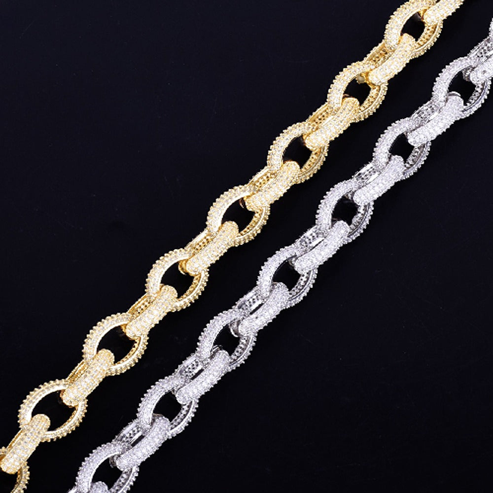 Iced Out Moissanite Diamond Rolo Link Hip Hop Chain