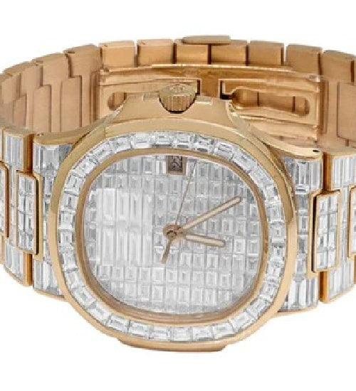 Baguette Moissanite Diamond Patek Luxury Watch for Men's Gift