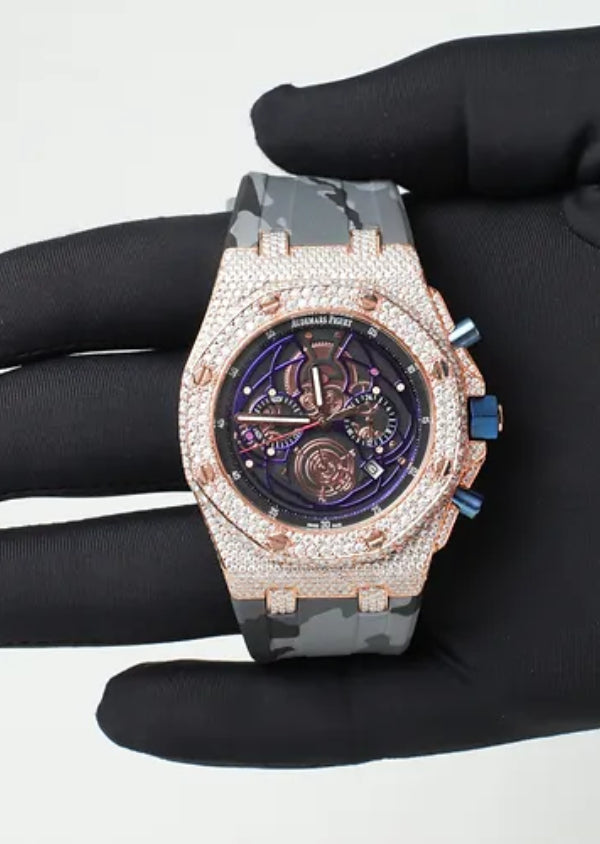 Rubber Strap Moissanite Diamond AP Luxury Watch for Him