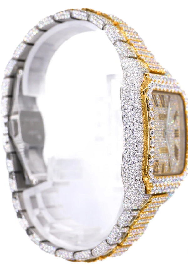 Dual Tone Iced Out Cartier Hip Hop Luxury Moissanite Diamond Watch