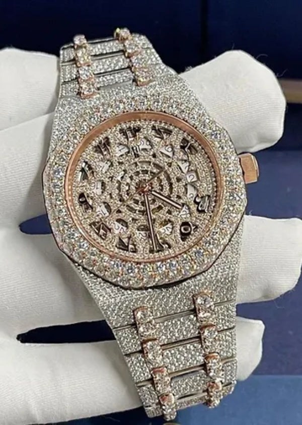 Skeleton Dial Iced Out Moissanite Diamond Luxury Watch