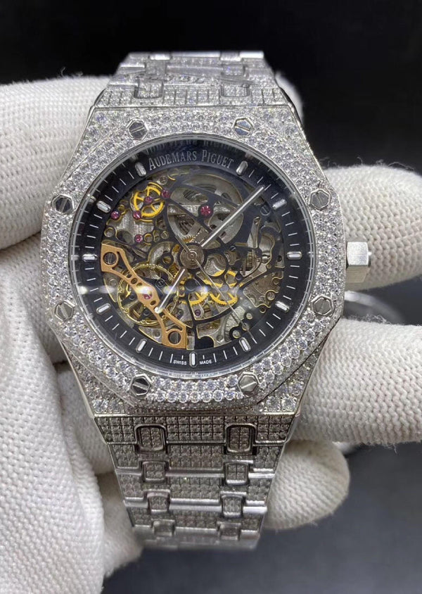 Skeleton Dial Iced Out Moissanite Diamond Watches