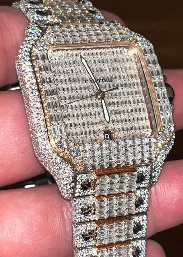 Baguette Cut Moissanite Diamond Iced Out Hip Hop Cartier Luxury Watch