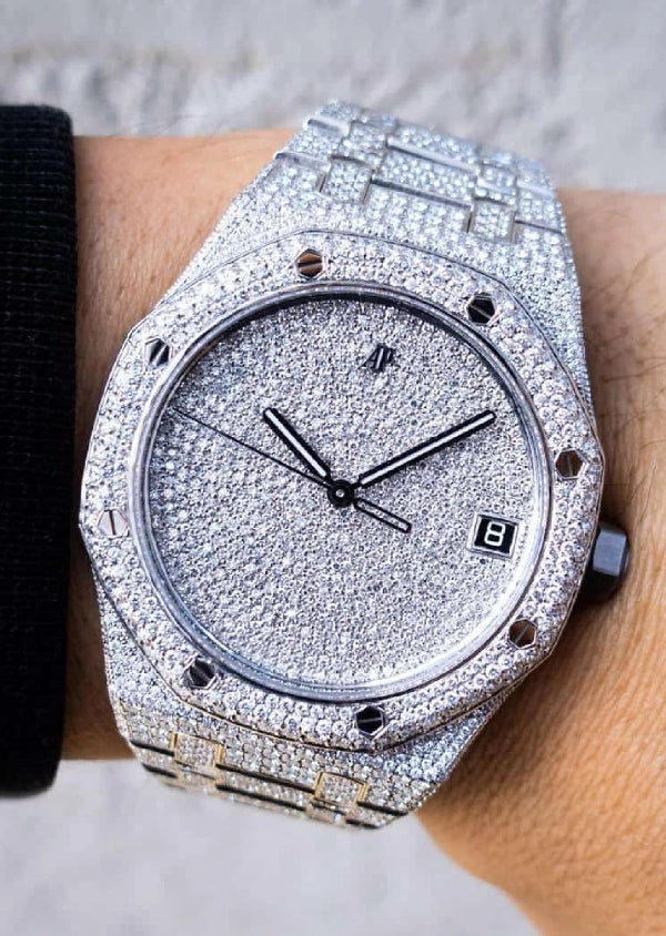 Iced Out Pave Diamond Set Moissanite Stainless Steel Watch