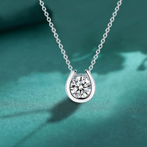 Half Bezel Set Round Cut Moissanite Solitaire Pendant