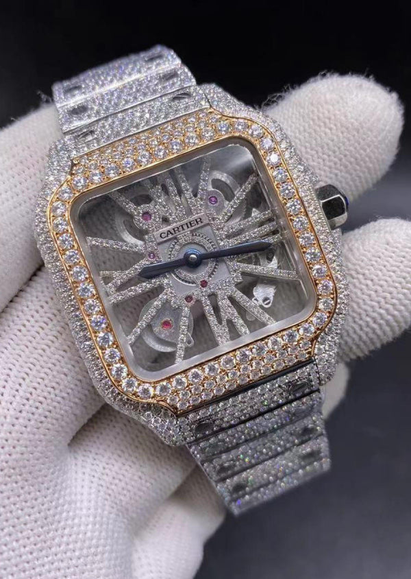 Dual Tone Iced Out Moissanite Diamond Customized Men's Watch