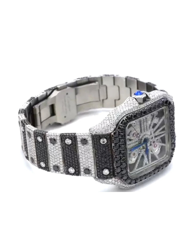 Black Moissanite Diamond Cartier Skeleton Hip Hop Luxury Watch