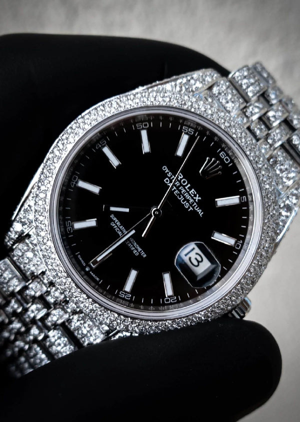 Datejust Black Dial Moissanite Diamond Watches for Men's