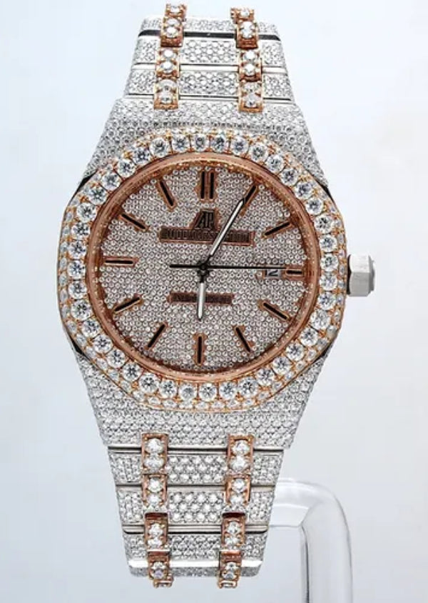 Fully Iced Out Moissanite Diamond Men's Wrist Watch With Customized Pattern