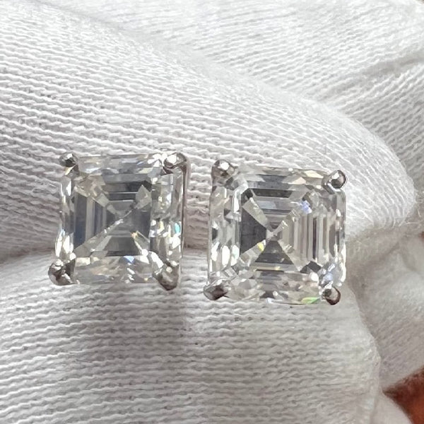 Asscher Cut Basket Set Push Back Stud Earrings