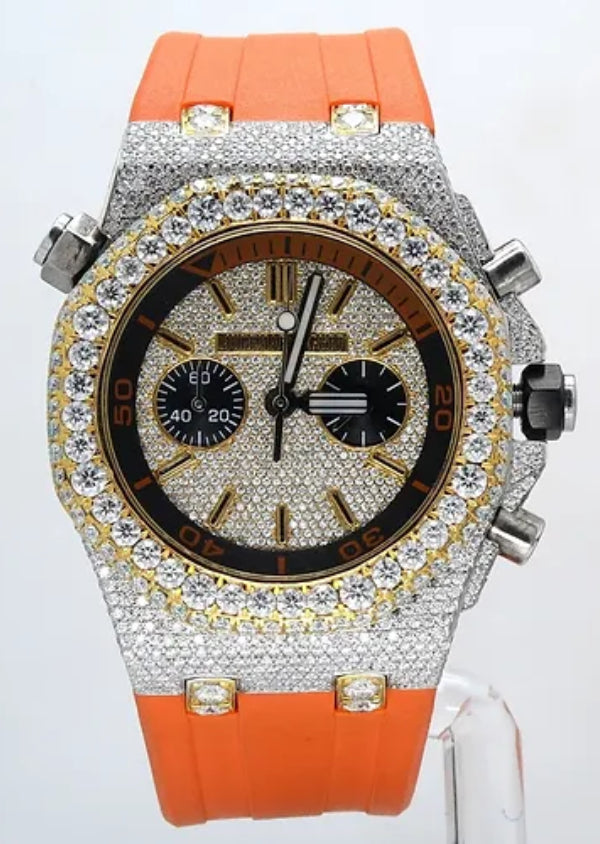 Rubber Strap Moissanite Diamond Watch Iced Out Hip Hop Jewelry