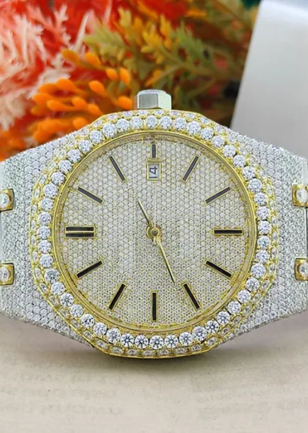 Dual Tone Iced Out Moissanite Diamond AP Luxury Watch for Him