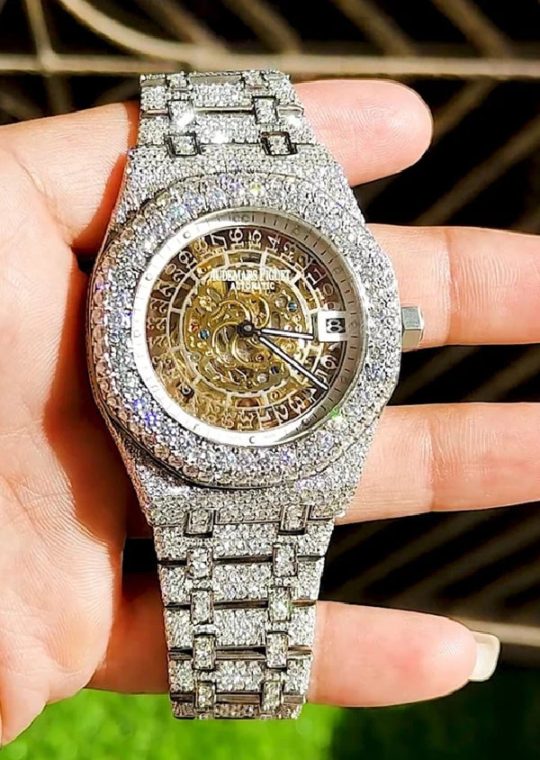 Moissanite Diamond Studded Iced Out Wrist Watch For Men Luxury Diamond Hip Hop Jewelry Watch
