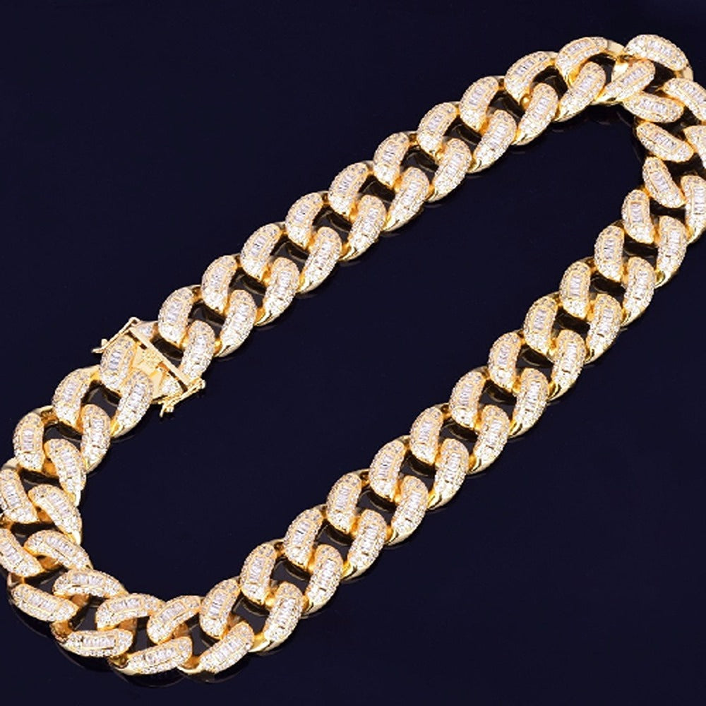 Moissanite Baguette Cut Iced Out Cuban Link Hip Hop Chain