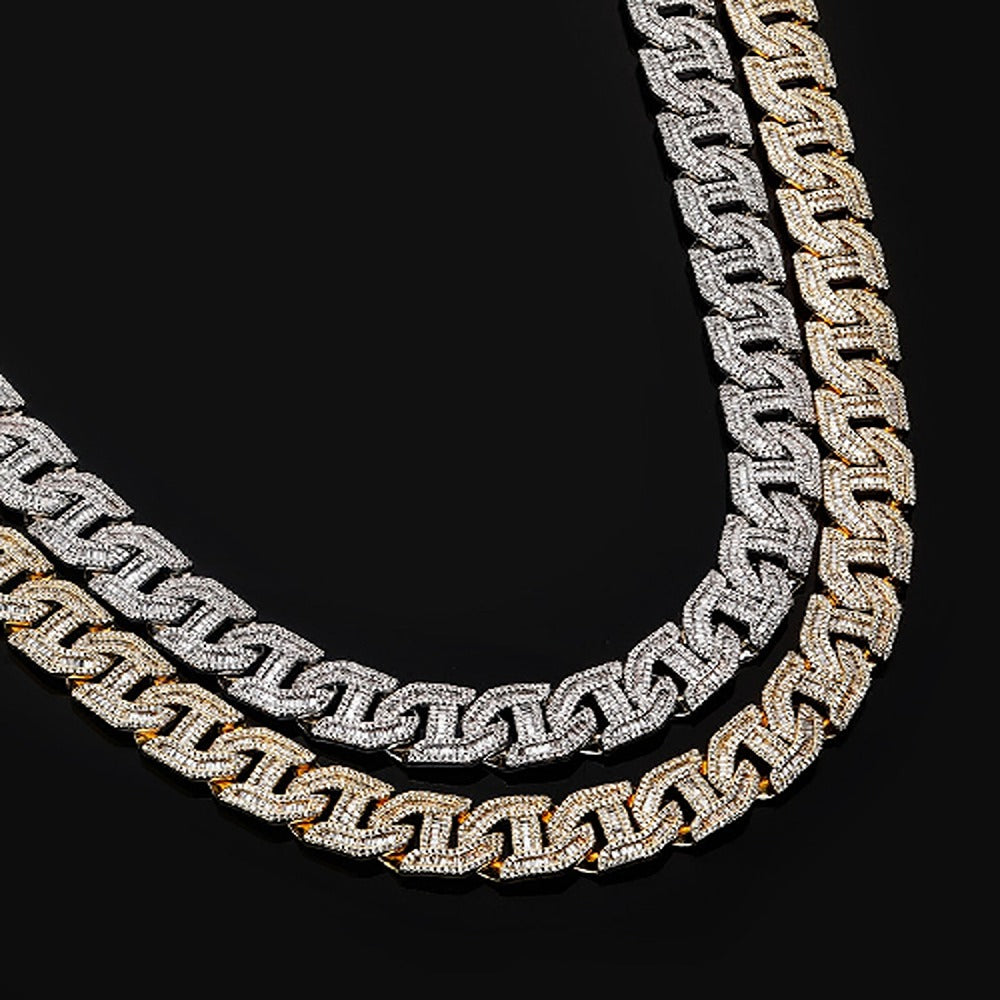 Baguette Cut Iced Out Moissanite H Shape Miami Cuban Chain