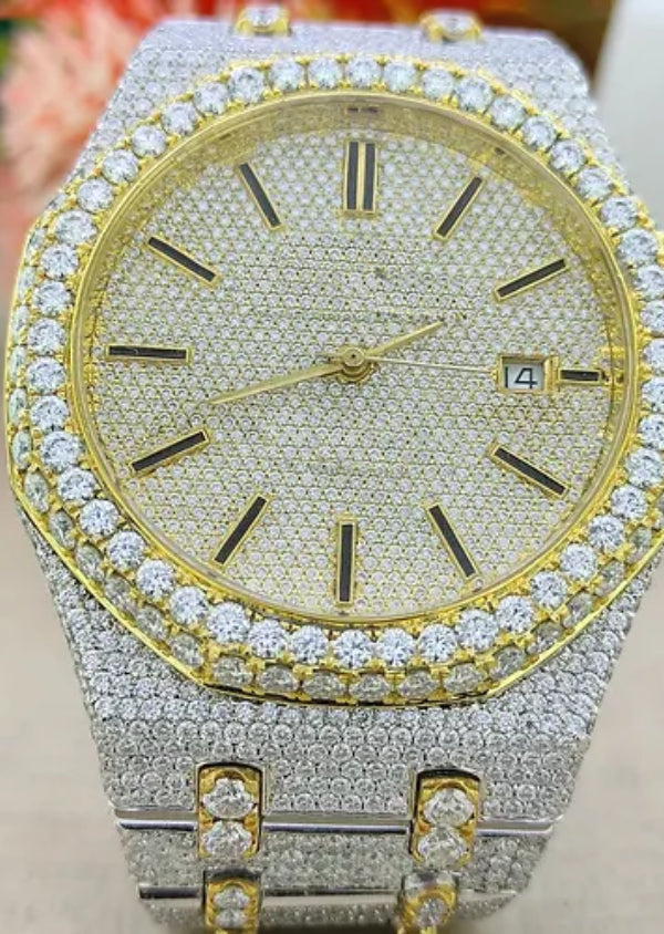 Dual Tone Iced Out Moissanite Diamond Luxury Watch for Him