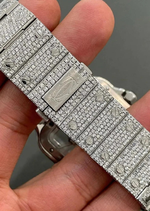 Cartier Skeleton Dial Iced Out Moissanite Diamond Watch