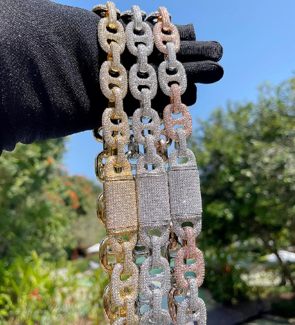 G Link Style Sterling Silver Iced Out Hip Hop Chain Necklace