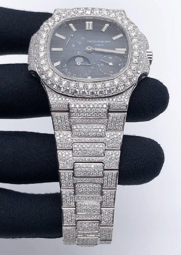 Blue Dial Iced Out Patek Hip Hop Luxury Moissanite Diamond Watch for Men's