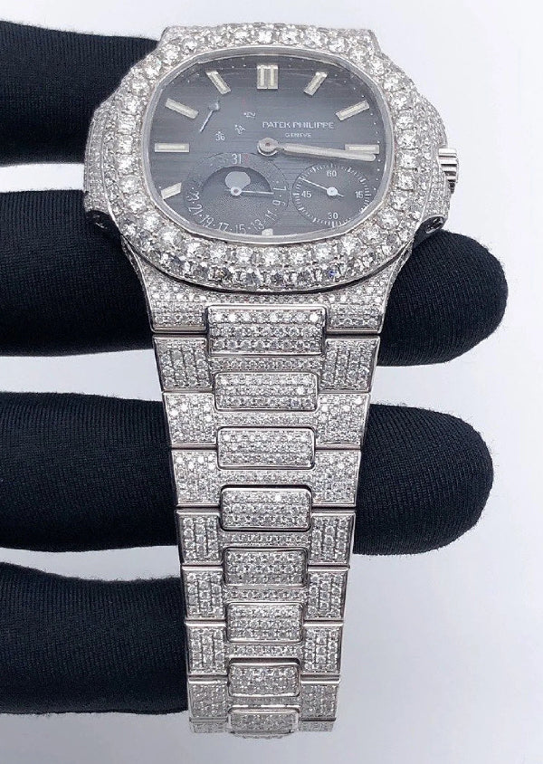 Black Dial Iced Out Hip Hop Luxury Moissanite Diamond Watch for Men's