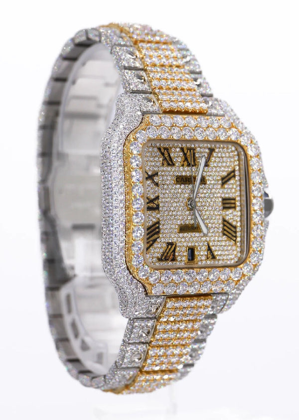 Dual Tone Iced Out Cartier Hip Hop Luxury Moissanite Diamond Watch