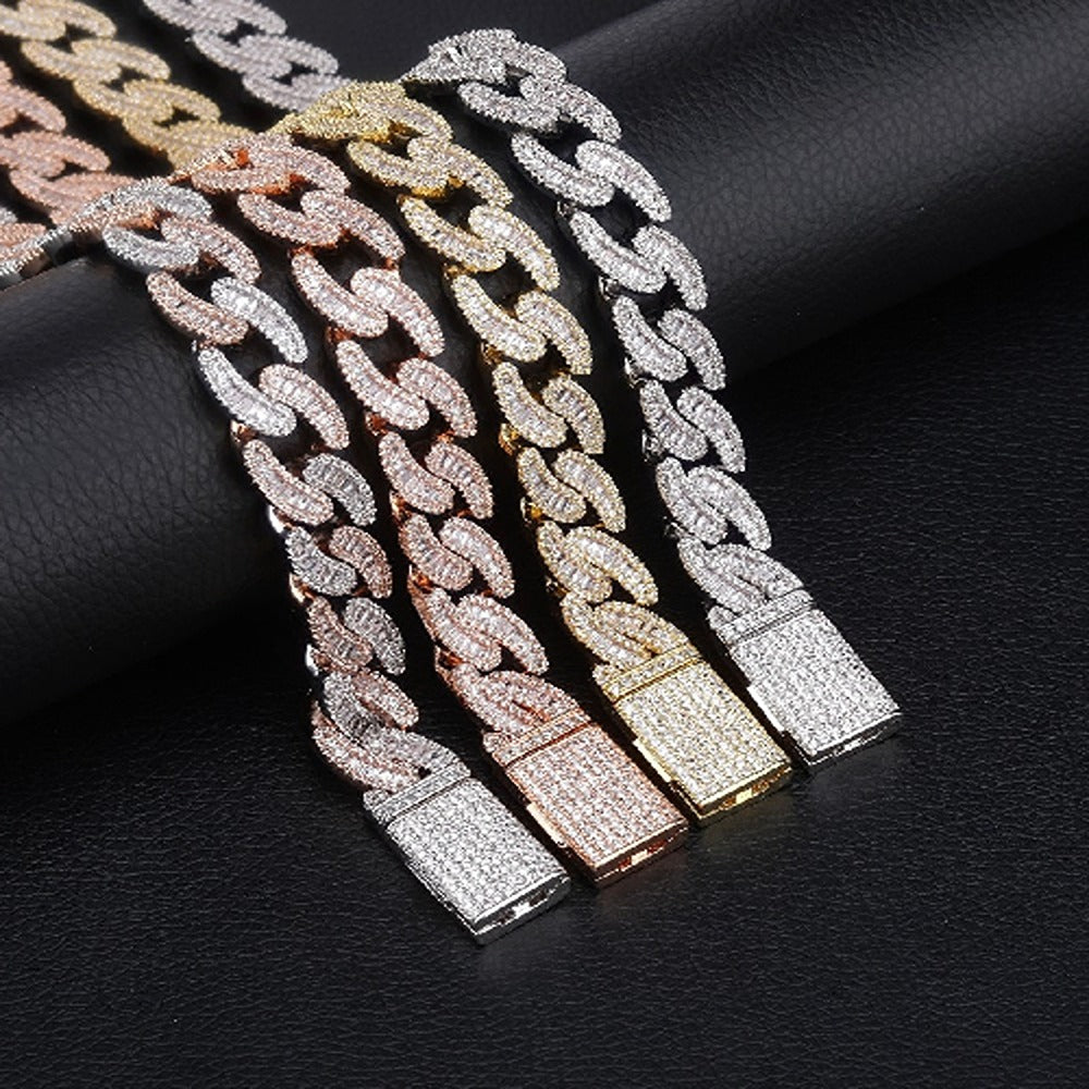 Baguette Cut Moissanite Iced Out Cuban Hip Hop Chain