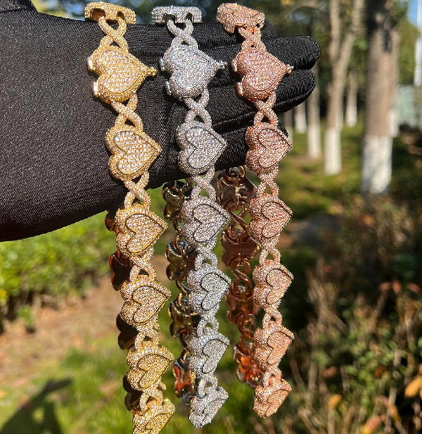 Heart Shape Infinity Linked Iced Out Cuban Chain Necklace Anniversary Gift for Him-Her