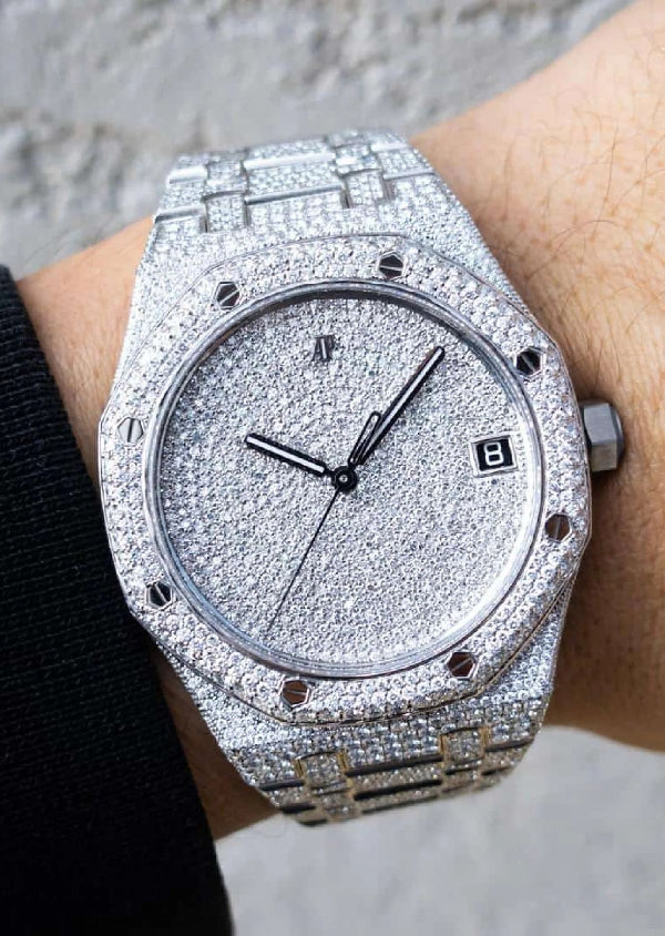 Iced Out Pave Diamond Set Moissanite Stainless Steel Watch