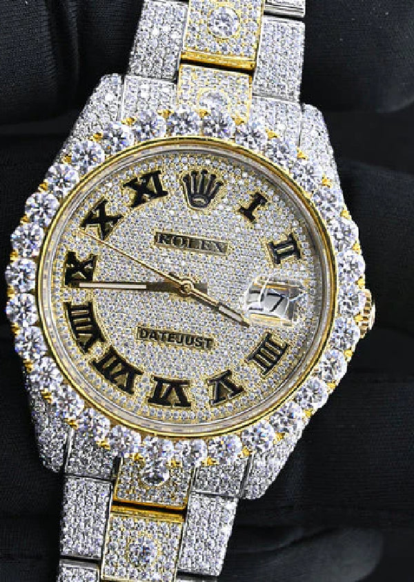 Roman Numerical Automatic Movement Dual Tone Hip Hop Watch for Men's