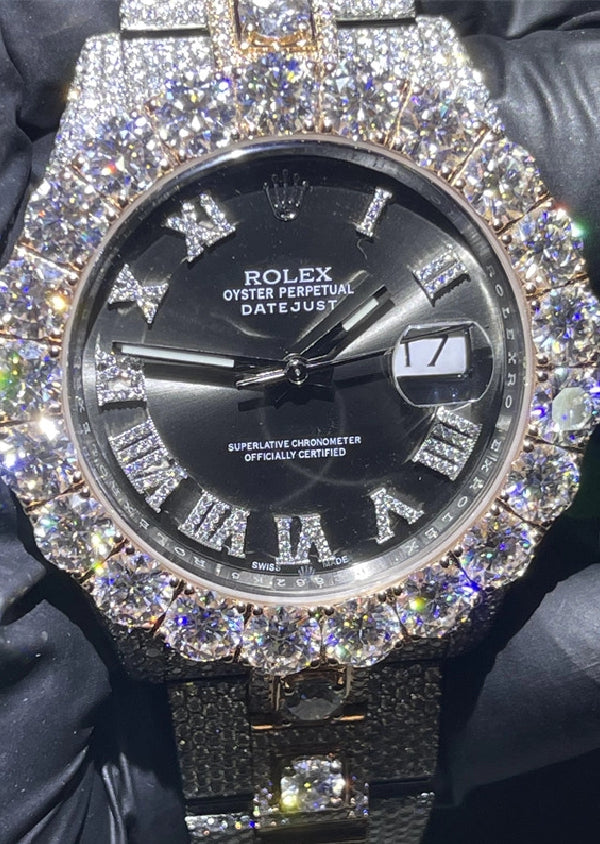 Rolex Black Dial Iced Out Moissanite Diamond Watch Gift for Him