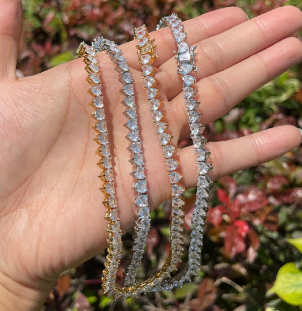 Heart Cut Moissanite Diamond Unisex Tennis Chain Necklace