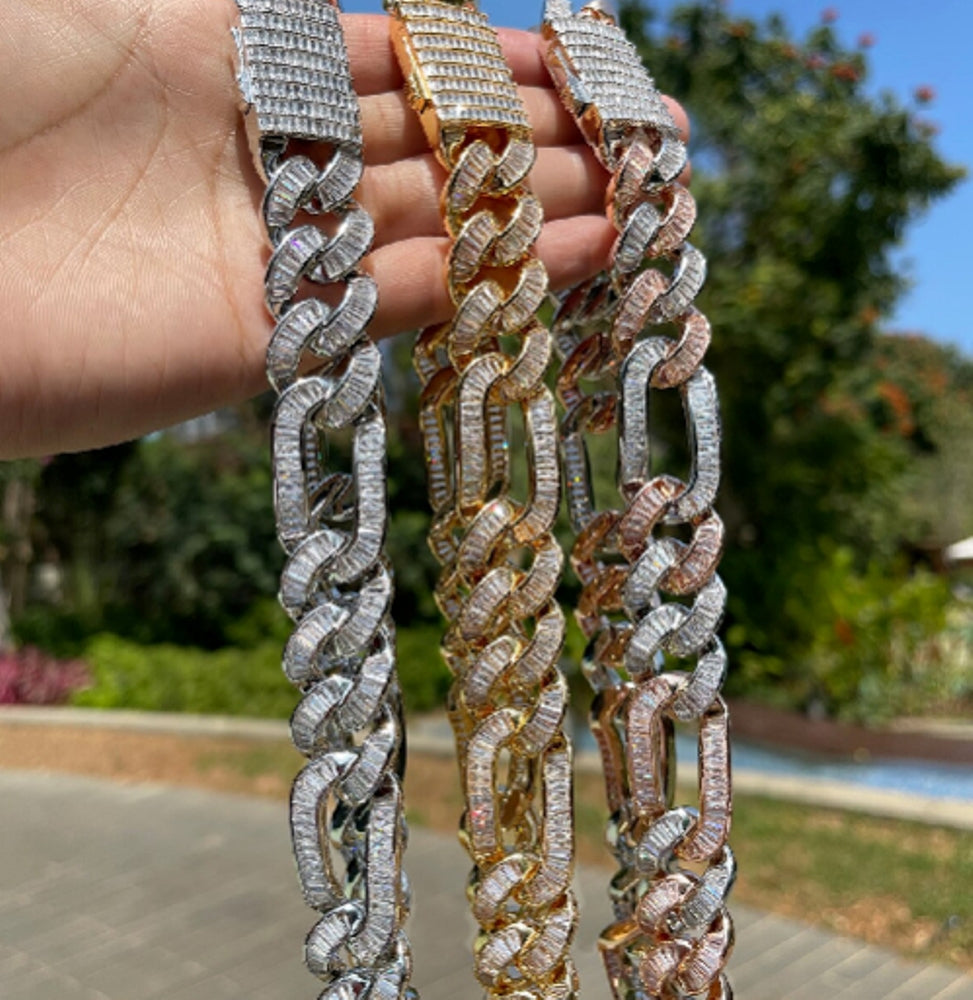 18MM Iced Out Baguette Cuban Linked Chain Necklace Gift for Anniversary Birthday