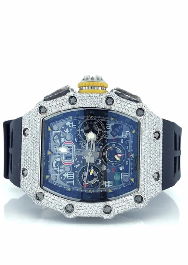 Iced Out Rubber Strap Moissanite Luxury Watch for Him