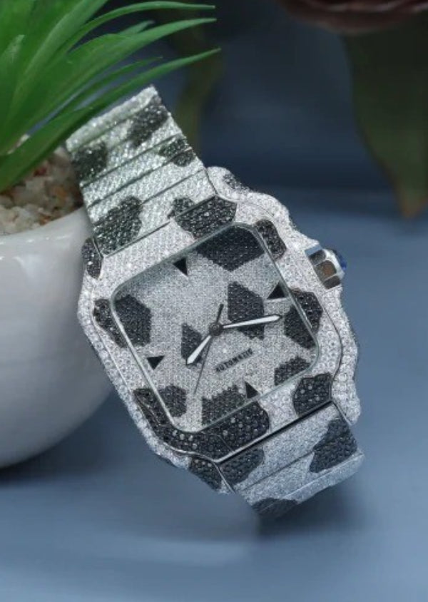 Black & White Moissanite Diamond Iced Out Hip Hop Watch