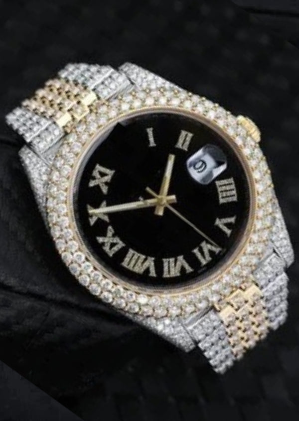 Black Dial Roman Numbaric Iced Out Luxury Rolex Watches