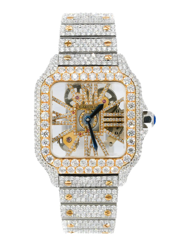 Skeleton Cartier Dual Tone Moissanite Diamond Luxury Watches