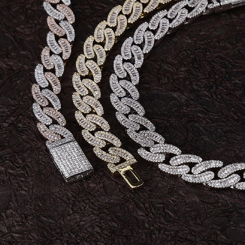 Baguette Cut Moissanite Iced Out Cuban Hip Hop Chain