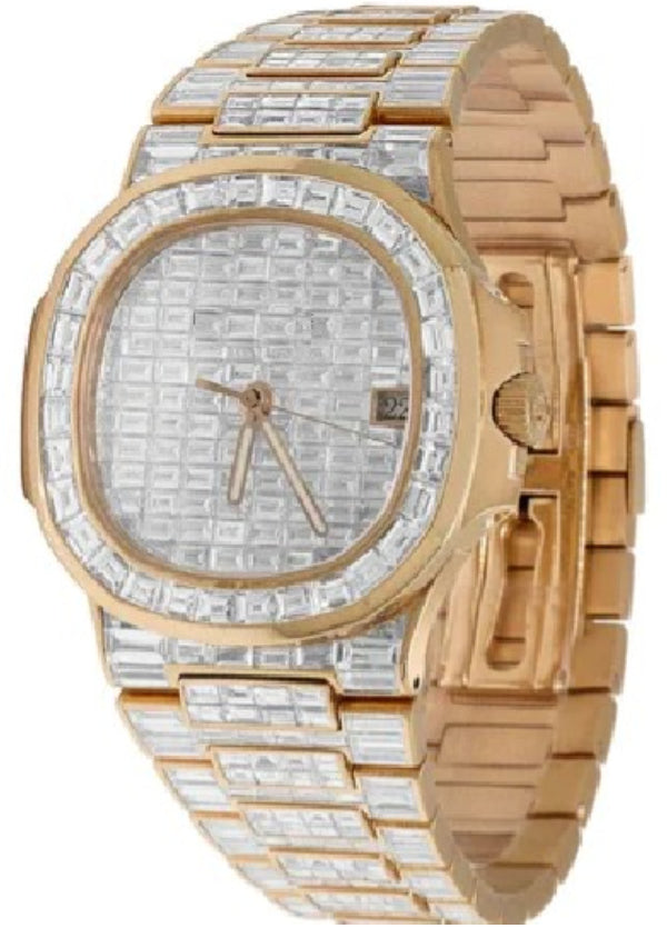 Baguette Moissanite Diamond Patek Luxury Watch for Men's Gift