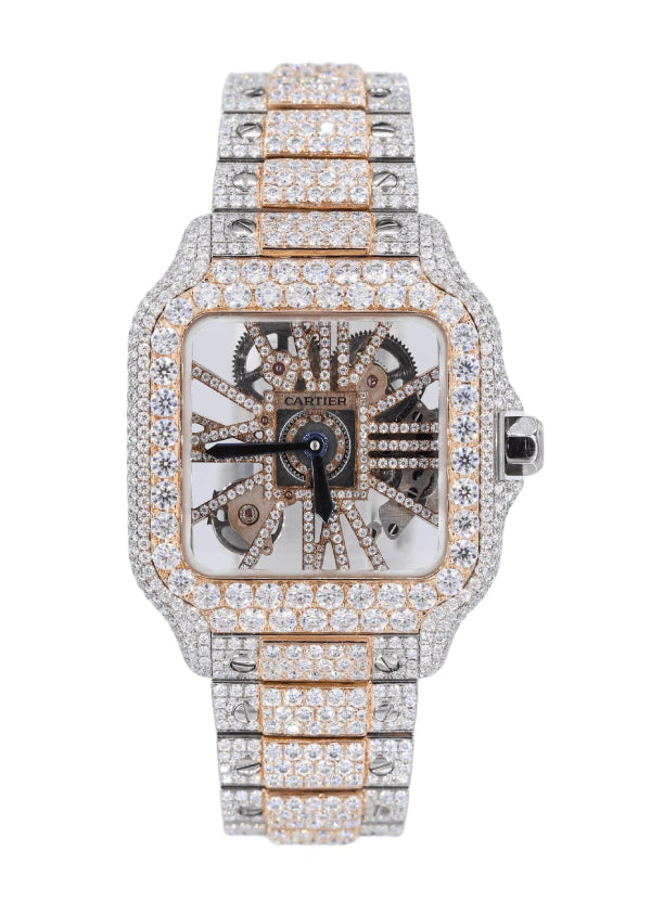 Dual Tone Skeleton Cartier Moissanite Iced Out Luxury Watch